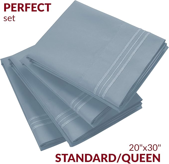 Mellanni Pillow Cases Set - 4 PC Iconic Collection Pillowcases - Hotel Luxury, Extra Soft, Cooling Pillow Covers - Wrinkle, Fade, Stain Resistant (Standard/Queen 20" x 30", Blue Hydrangea)