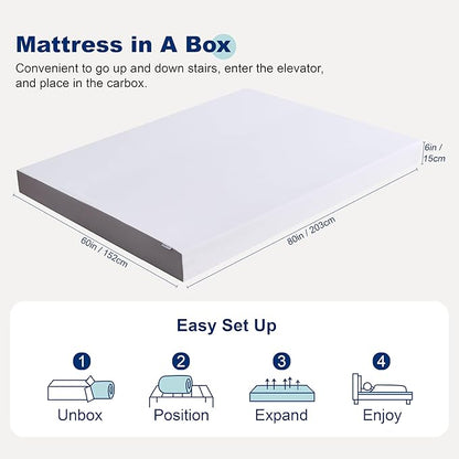 Amazon Basics Breathable Memory Foam Mattress, Soft Plush Feel, 6 Inch, Queen, White/Grey, 80 x 60 x 6 inches (LxWxH)