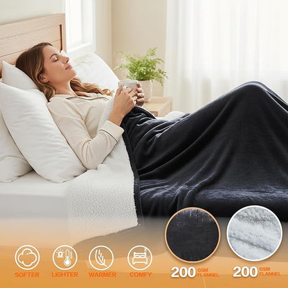 Electric Heated Blanket Queen Size 84''x90'' - Dual-Control Heating Blanket, Soft & Warm Flannel 10-Level Temperature Control, 8 Hours Auto Off, Rapid Heating & Overheat Protection