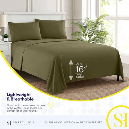 Twin Sheets - Breathable Luxury Sheets with Full Elastic & Secure Corner Straps Built In - 1800 Supreme Collection Extra Soft Deep Pocket Bedding Set, Sheet Set, Twin, Olive
