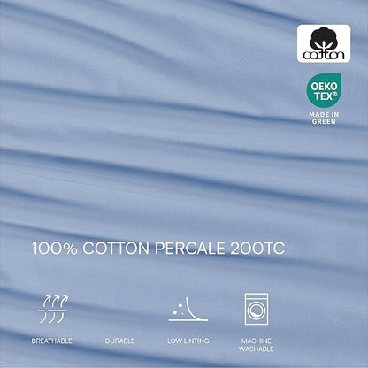 Lacoste 100% Cotton Percale 4-Piece Sheet Set – Cool, Crisp, Matte, and Durable, Oeko-Tex Certified – Solid, Allure Blue, Queen