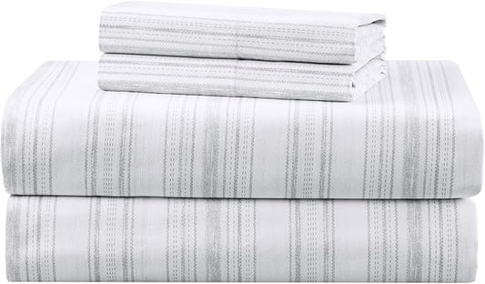 Comfort Spaces 100% Cotton Sheets Cal King, Breathable, Naturally Cool Cotton Sheets, Cotton Bed Sheets with 14" Elastic Pocket Fits up to 16" Mattress, All Seasons Sheet Set, Good Vibes Grey 4 Piece
