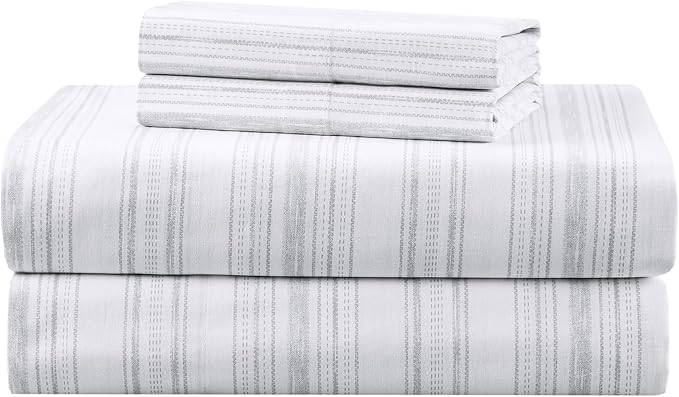 Comfort Spaces 100% Cotton Sheets Queen, Breathable, Naturally Cool Cotton Sheets, Cotton Bed Sheets with 14" Elastic Pocket Fits up to 16" Mattress, All Seasons Sheet Set, Good Vibes Grey 4 Piece