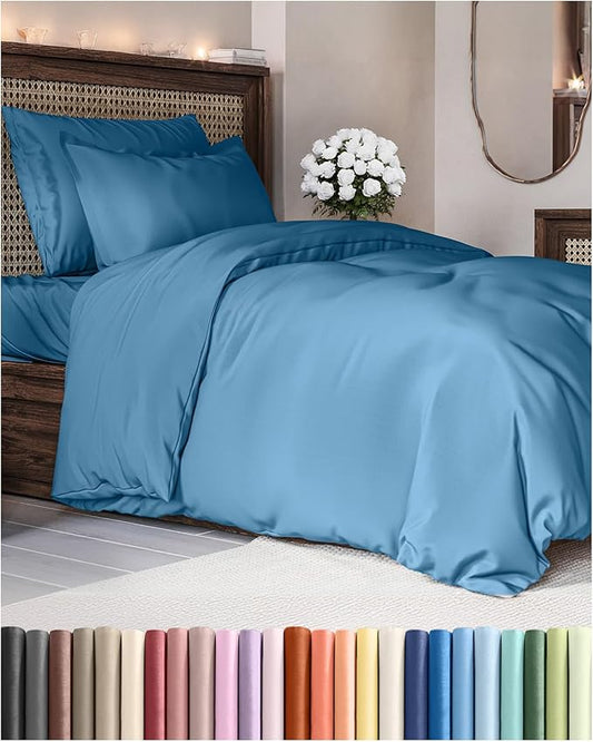 Duvet Cover Twin/Twin XL Size Set - Extra Soft Twin/Twin XL Duvet Cover 68" x 90" with 1 Pillow Sham - Hotel Luxury, Easy Care, Fade Free w/ Zipper Closures & Ties - Comfy & Breathable (Denim Blue)