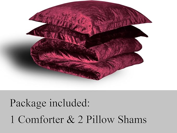 TAMGHO Crushed Velvet Maroon Burgundy King Size Comforter Set, Dark Red Luxury Soft Fluffy Bedding for All Seasons, 3 Pcs Bed Set Includes 1 Comforter (108"x96") and 2 Pillow Shams (20"x36")