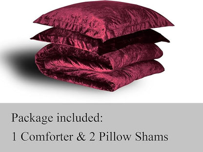 TAMGHO Crushed Velvet Maroon Burgundy King Size Comforter Set, Dark Red Luxury Soft Fluffy Bedding for All Seasons, 3 Pcs Bed Set Includes 1 Comforter (108"x96") and 2 Pillow Shams (20"x36")