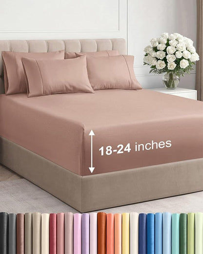Extra Deep Full Sheet Set - 6 Piece Breathable and Cooling Sheets - Hotel Luxury Bedding for Women, Men, Kids & Teens - Easy & Secure Fit - Soft, Wrinkle Free and Comfy - Extra Deep Pockets - Mauve