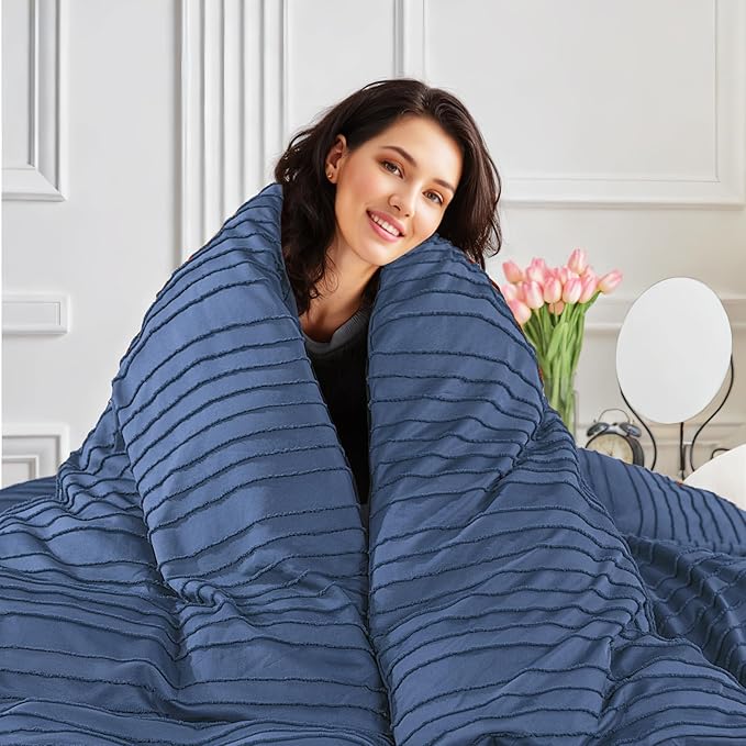 NEXHOME PRO Duvet Cover King,3 Pieces Boho Tufted Duvet Cover Set, Soft and Lightweight 100% Washed Microfiber Comforter Cover Set for All Season(Sea Blue,104 x 90)-No Comforter