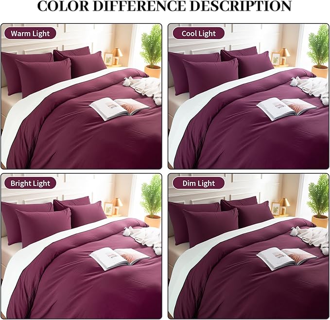 NEXHOME PRO 100% Washed Cotton Duvet Cover Twin Size, Ogranic Natural Linen Feel Breathable Bedding Set with Zipper Closure, 2 Pieces Duvet Cover Set Wine (No Comfortert) 6890