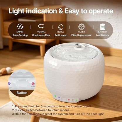 Red Dot Award Wireless Cat Water Fountain 1.8L/60oz, 145° Sensor Fountain with 5000mAh Battery, Silent Pump, Water-Electric Separation & Low Water Auto Shut Off for Cats Dogs