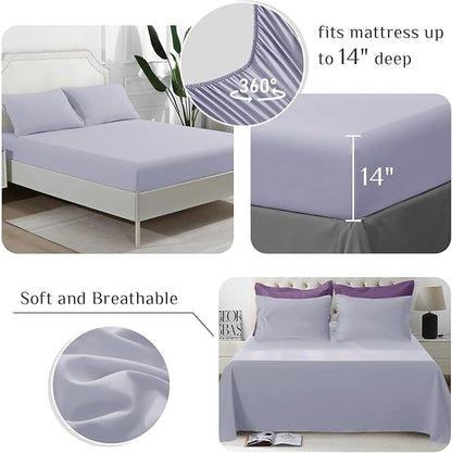 JOLLYVOGUE Queen Comforter Set, Ultra-Soft Bed in a Bag Queen Size 7 Pieces, Oeko-TEX Certified Bedding Set with Down Alternative Comforter, Sheets, Pillowcases & Shams, Purple & Lavender