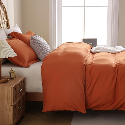 JSD Burnt Orange Duvet Cover Set Twin Size, 2 Piece Microfiber Kids Duvet Cover with Pillow Sham, Zipper Closure, Comforter Not Included