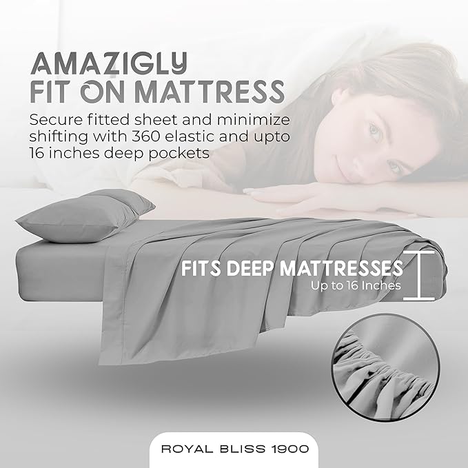 Split Queen Sheets - 5 Pcs Set for Adjustable Bed - Soft, Wrinkle-Resistant (Silver)
