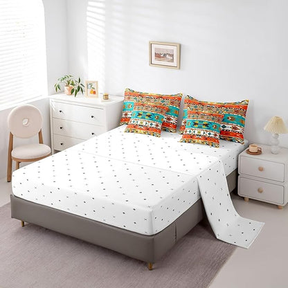 Aztec Bed in a Bag King Size Comforter Set 7 Pieces,Vintage Geometric Bedding Sets Exotic Nordic Western Sheet Set with Comforter
