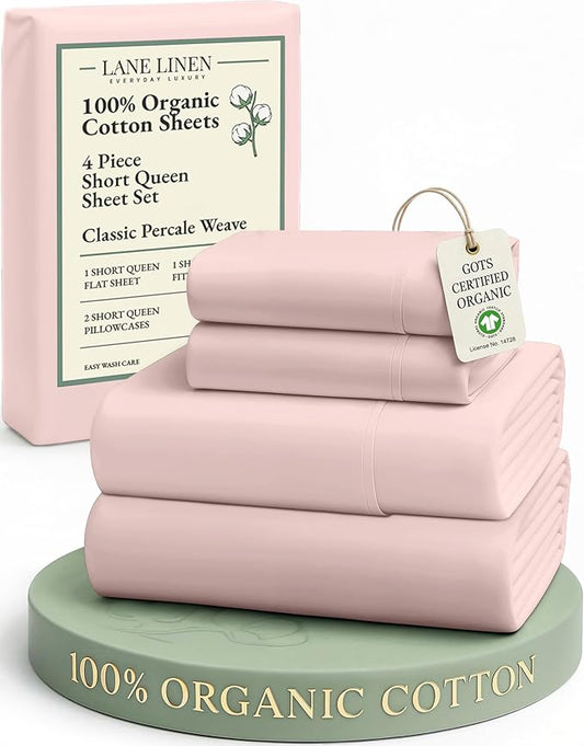 LANE LINEN RV Queen Sheets Set - 100% Organic Cotton Camper Sheet Sets 15" Deep Pocket Fitted (Short Sepia Rose)