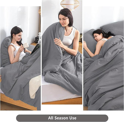 COTTEBED Ultra-Soft Gray Comforter Sets Queen Full Sized Bedding - All Season Lightweight Fuzzy Fluffy Modern Washed Polycotton Microfiber - 1 Bed Down Comforters &2 Pillowsham (Queen/Full,Dark Grey)