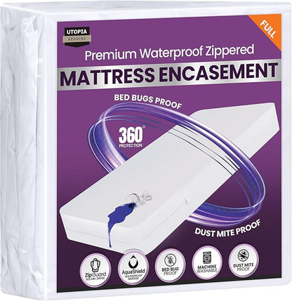 Utopia Bedding Premium Waterproof Bed Bug Mattress Cover, Full Zippered Mattress Protector, 8 Inches Deep, Dust Mite Proof 6-Sided Mattress Encasement for Bed