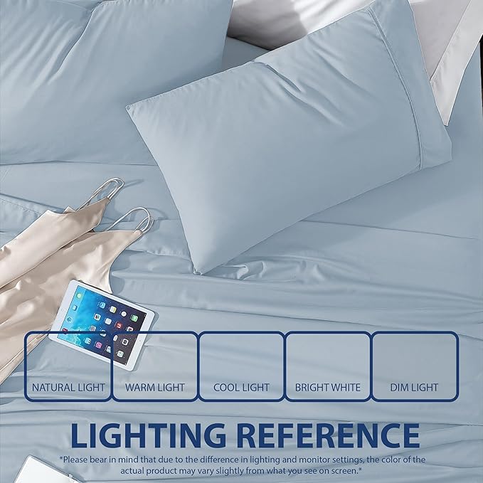 Cathay Home Essentials Ultra Soft Hypoallergenic Wrinkle Resistant Double Brushed Microfiber Bedding Sheet Set, Blue Fog, California King