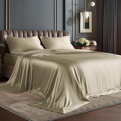 BEDELITE Satin Sheets Twin Size Bed Set, Luxury Soft Taupe Silky Sheets for Hair and Skin, Similar to Silk Bed Sheets Set 3 Pieces with 1 Deep Pocket Fitted Sheet, 1 Flat Sheet, and 1 Pillowcase