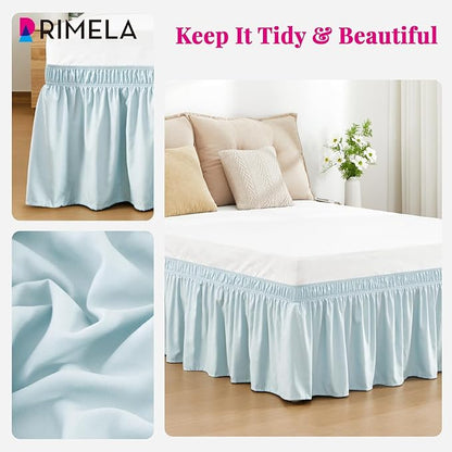 RIMELA Blue Bed Skirt King Size 18 Inch Drop, Wrap Around Elastic Bedskirt, Dust Ruffle for Adjustable Bed Base Machine Washable Easy to Install Bed Skirts