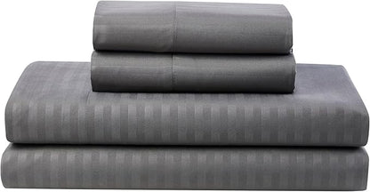 Sweet Home Collection 6 Piece Bed in a Bag with Dobby Stripe Comforter, Sheet Skirt, and Sham Set, Twin, Gray (Pack of 4)