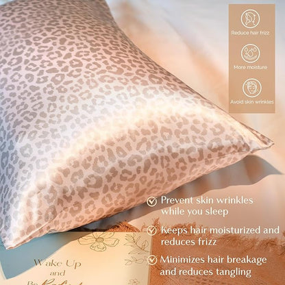 Yanibest 2 Pack Leopard Satin Pillowcase, Silk Pillow Cases for Hair and Skin with Zipper, Queen Pillow Cases Set of 2 for 20"x30", Exquisite Packaging for Women Men
