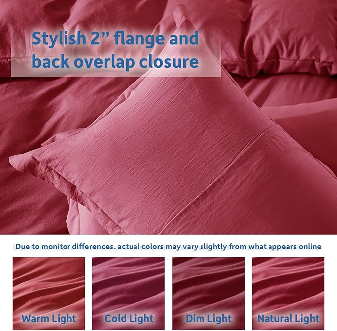 Nestl Burgundy Red Duvet Cover Full Size - Soft Prewashed Full Size Duvet Cover Set, 3 Piece, with Zipper Closure, 1 Duvet Cover 80x90 inches and 2 Pillow Shams
