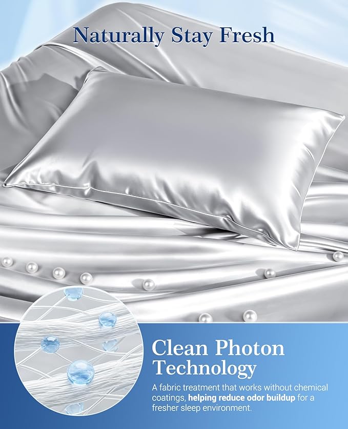Elegear Cooling Pillow Cases for Hot Sleepers, Upgraded Arc-Chill Cooling Satin Pillowcase Q-max>0.5, Soft Silky Satin Pillowcase for Hair & Skin, Luxury Zipper Pillowcase Cover Set of 2-King,Gray