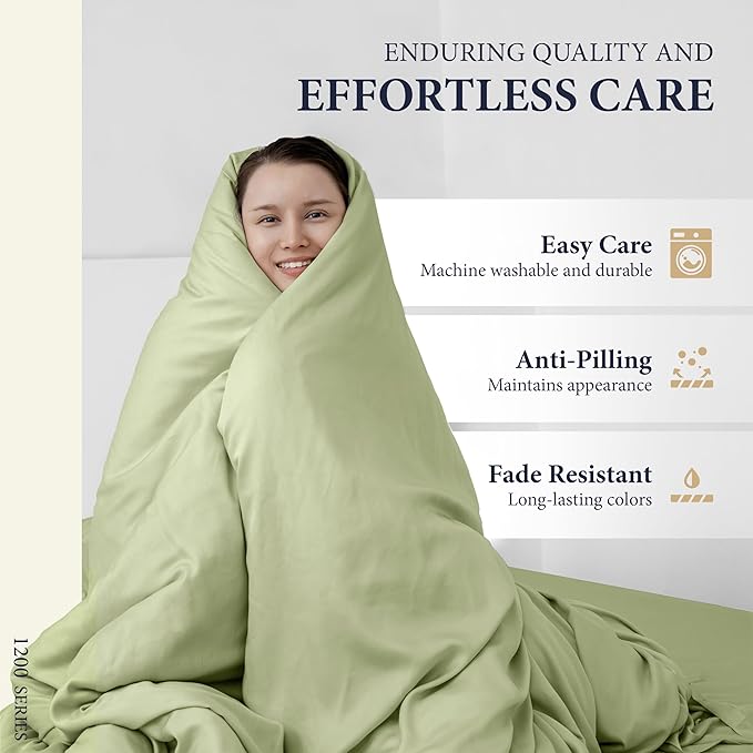 Ashton Sheets 100% Egyptian Cotton Pillow Cases King Size Set of 2 - Luxury 1200 Thread Count Sateen Sage Green Pillow Covers, Silky Soft Cooling Extra Long Staple Pillowcases, Fits King Size Pillows