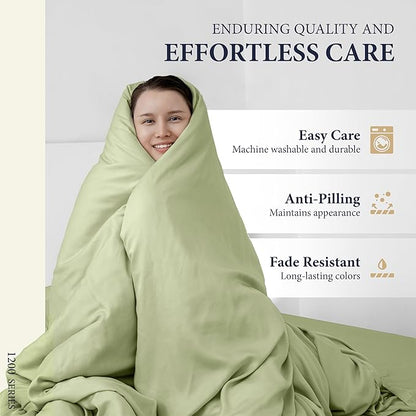 Ashton Sheets 100% Egyptian Cotton Sheets Queen Size - 1200 Thread Count Queen Size Sheets Set Egyptian Cotton, 4 PC Luxury Bedsheet (Sage Green), Soft, Cooling, 17" Deep Pocket Sateen Bedsheet Set