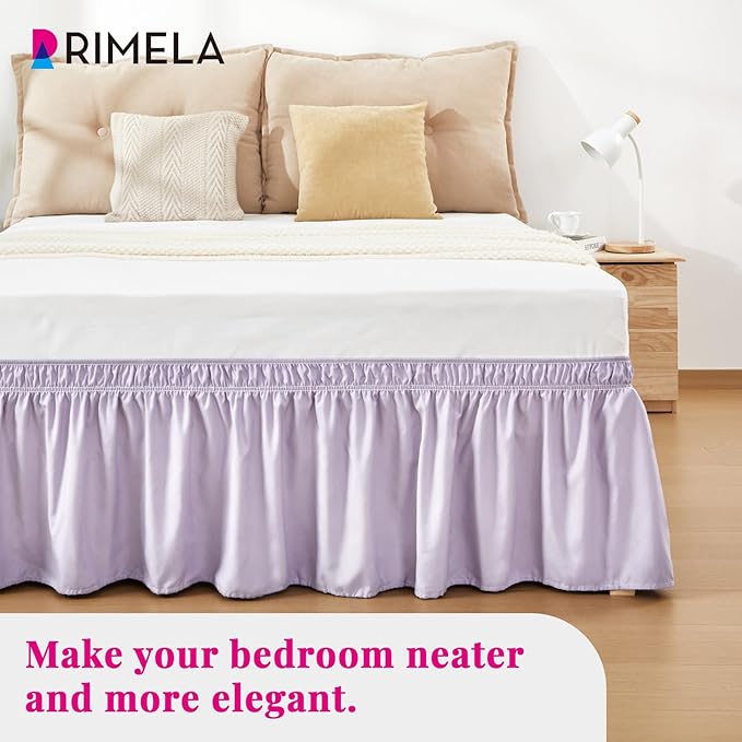 RIMELA Lavender Purple Bed Skirt King Size 15 Inch Drop, Wrap Around Elastic Bedskirt, Dust Ruffle for Adjustable Bed Base Machine Washable Easy to Install Bed Skirts