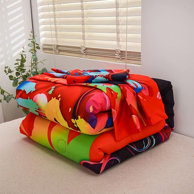 Aimuan Gaming Comforter Sets for Boys Kids Bedding Sets Video Games Console Action Buttons Novelty Colorful Game Gamepad Controller Modern Gamer Room Decor Home Quilt Set (Full, Red)