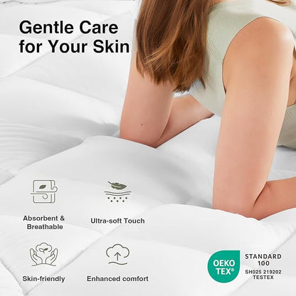 Novilla Twin XL Mattress Topper, Extra Thick Pillow Top - Overfilled Hotel Luxury Mattress Pad Cover for Back Pain Relief, Breathable Fluffy Down Alternative Fill, 8-21” Deep Pocket, Green-White