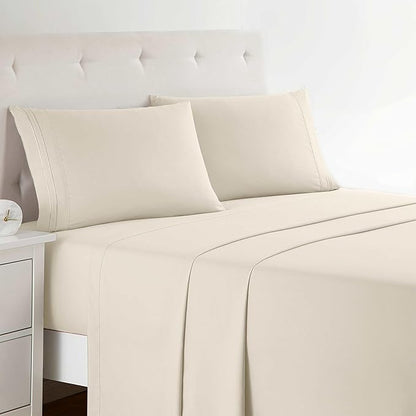 Clara Clark Full XL Bed Sheet Set - Wrinkle, Fade, Stain Resistant, Deep Pocket Sheets - Luxury Soft Bedding Sheets & Pillowcases, Full XL Cream