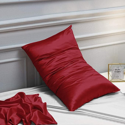 NTBAY 12 Pack Satin King Pillowcases for Hair and Skin, Luxurious and Silky Pillow Cases with Envelope Closure, 20 x 36 Inches, Wine Red