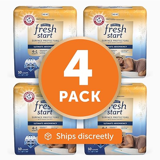 FitRight Fresh Start Disposable Underpads 30" x 36" (40 Count) Bed Pads for Incontinence, Absorbent Chucks Pads with The Odor-Control Power of ARM & HAMMER (10 Count, Pack of 4)
