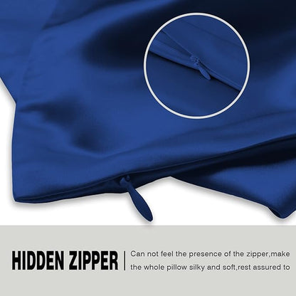 Silk Pillow Cases 2 Pack,Soft Breathable and Sliky Queen Size Pillow Cases Set of 2,Natural Mulberry Silk Pillowcase Set of 2 for Hair and Skin with Hidden Zipper (Royal Blue,20"X 30",2pcs)