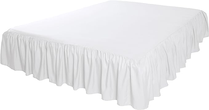 Amazon Basics Lightweight Ruffled Bed Skirt, Classic Style, Soft and Stylish 100% Microfiber with 16" Drop, Wrinkle Resistant, Machine Washable, Queen, Bright White, Solid