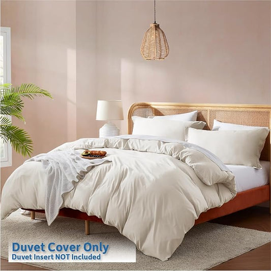 Nestl Off White Duvet Cover Full Size - Soft Double Brushed Full Size Duvet Cover Set, 3 Piece, with Button Closure, 1 Duvet Cover 80x90 inches and 2 Pillow Shams