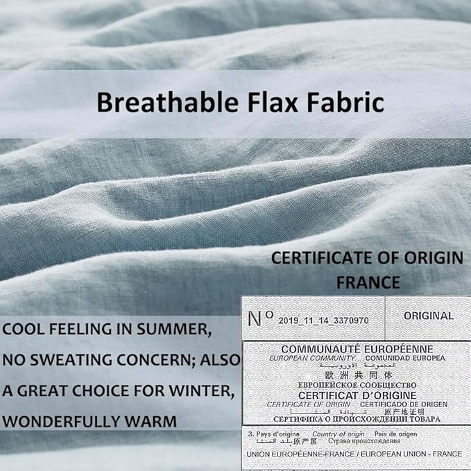 Simple&Opulence 100% French Flax Linen Duvet Cover Set with Embroidery Washed - 3 Pieces (1 Duvet Cover with 2 Pillow Shams) with Button Closure Soft Breathable Farmhouse - Dusty Blue, King Size