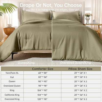 MUXHOMO Queen Comforter Set, All Season Ultra Soft Down Alternative Bedding - 3 Piece Lightweight Bed Set Includes 1 Comforter (90"x90") and 2 Pillow Shams (20"x26"), Olive Green