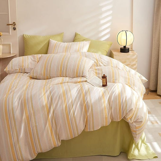 HighBuy Striped Comforter Set Twin XL,Yellow Striped Comforter Teen Boys Lightweight Soft Bedding Sets Vintage Stripes Pattern Comforter Set 3 Pieces,Fluffy Bedding with 2 Pillowcases