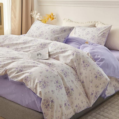 HighBuy Botanical Floral Comforter for Twin XL Bed Reversible Fluffy Comforter Set with Purple Flower Cottagecore Bedding Sets 3 Piece for Teen Girl(1 Floral Comforter and 2 Pillowcases),All Season
