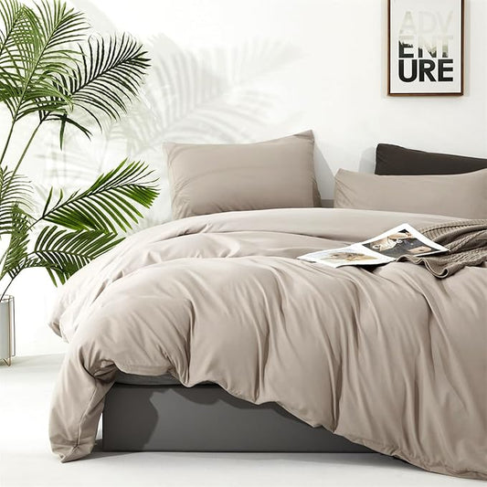 Cottonight Beige Khaki Comforter Set Twin Light Khaki Bedding Comforter Set Light Champagne Solid Blanket Quilts Modern Soft Breathable Light Cream Taupe 3 Piece Bedding Set for Twin Bed