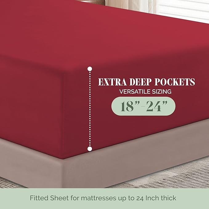 Elegant Comfort Luxurious 1500 Premium Hotel Quality Microfiber 4-Piece Sheet Set, 18-24 Inches Deep - Extra Deep Pocket Sheets - Ultra Soft 4PC Deep Pocket Sheets, Full, Burgundy