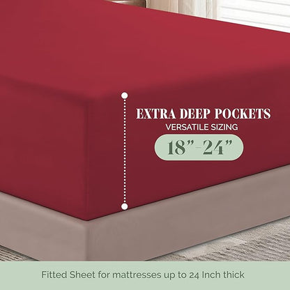 Elegant Comfort Luxurious 1500 Premium Hotel Quality Microfiber 4-Piece Sheet Set, 18-24 Inches Deep - Extra Deep Pocket Sheets - Ultra Soft 4PC Deep Pocket Sheets, Full, Burgundy