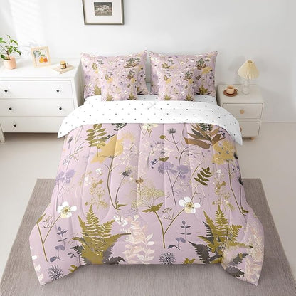 Castle Fairy Rustic Jungle Leaves Comforter Set Bed in a Bag 7 Pieces King,Retro Botanical Flowers Leaves Bedding Set,Farmhouse Style (Comforter+Fitted+Flat Sheet+2 Pillowcases+2 Throw Pillow Covers)