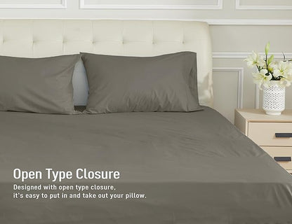 Sunflower Queen Pillowcases Set of 2, 100% Cotton Queen Size Pillow Cases 2, 20×30 inches Taupe Gray, Soft and Breathable