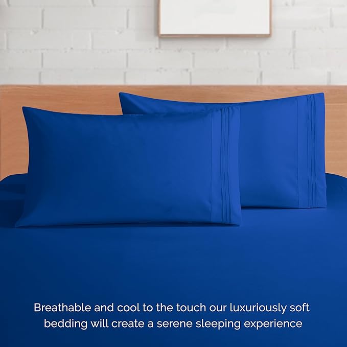 Elegant Comfort Luxurious 1500 Premium Hotel Quality Microfiber 4-Piece Sheet Set, 18-24 Inches Deep - Extra Deep Pocket Sheets - Ultra Soft 4PC Deep Pocket Sheets, King, Royal Blue
