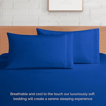 Elegant Comfort Luxurious 1500 Premium Hotel Quality Microfiber 4-Piece Sheet Set, 18-24 Inches Deep - Extra Deep Pocket Sheets - Ultra Soft 4PC Deep Pocket Sheets, King, Royal Blue